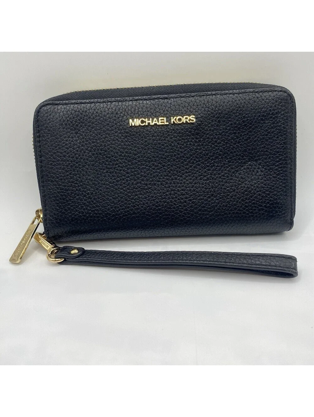 Michael Kors Black Zip-Around Wristlet Wallet Organizer w/ Logo & Wrist Strap